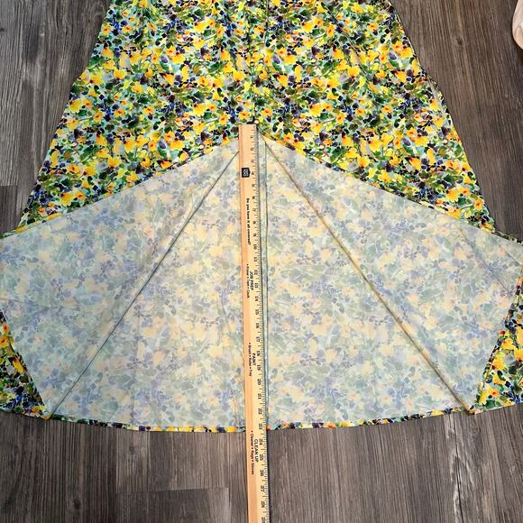 NWT Alexia Admor Maxi Slit Dress Flutter Sleeve Yellow Teal Floral Women’s Sz 6 - Picture 7 of 11
